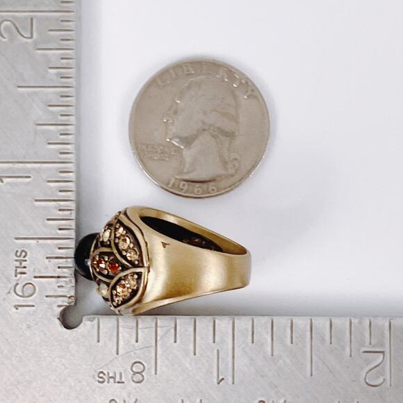 Signed Heidi Daus Onyx Black Cocktail Ring Swarovski Crystal Rhinestone Sz 6.75 - Picture 10 of 11